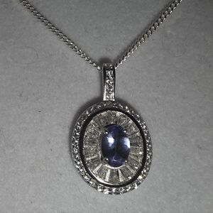 Genuine Tanzanite Solitaire Pendant With 20" Curb Chain 925 Sterling Silver